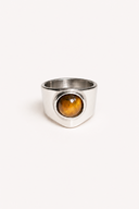 CAIRO tiger's eye silver statement ring, sculptural setting, stainless steel — Palms Out