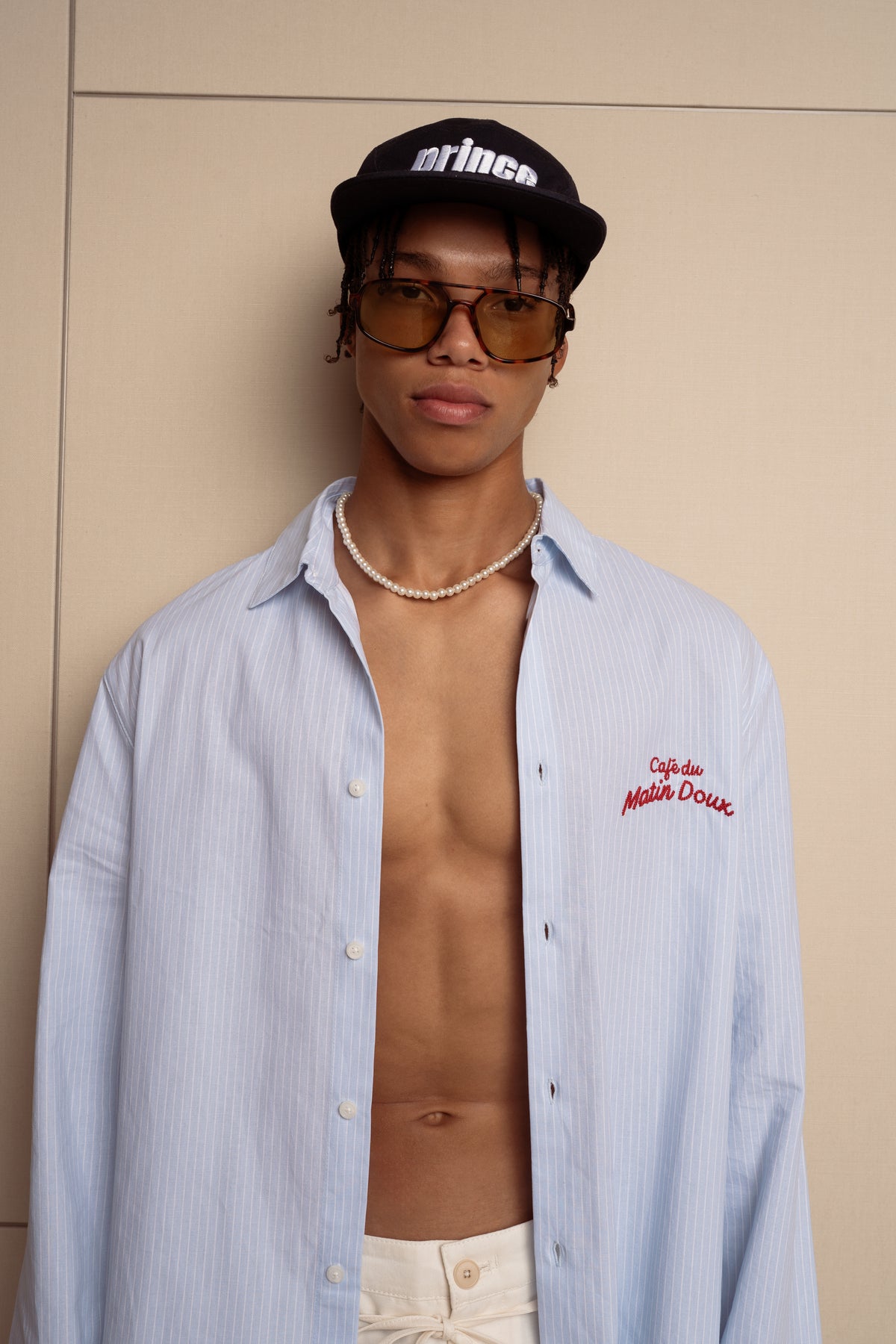 PALMA pearl strand necklace worn on model — Palms Out