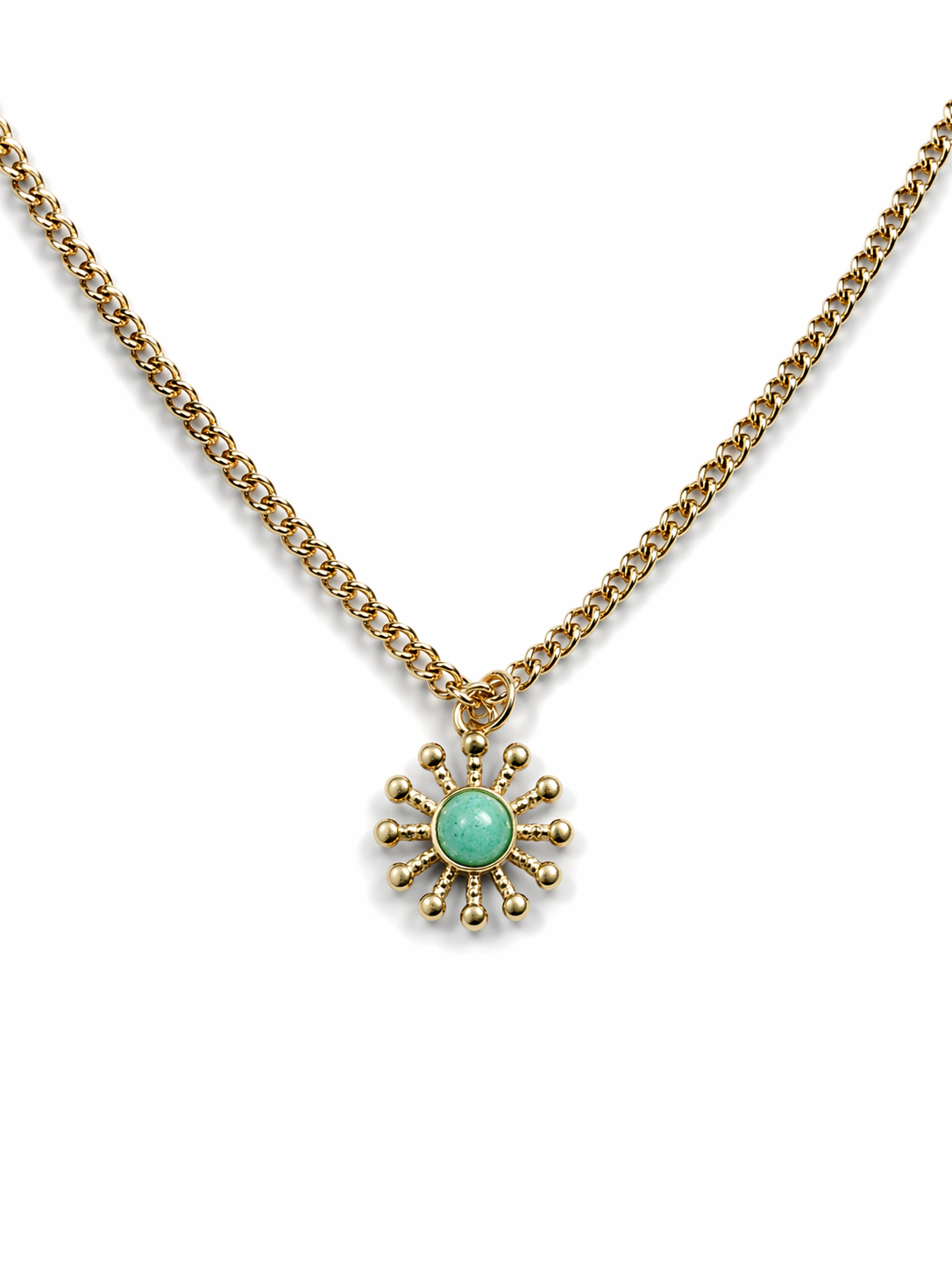 AMALFI sun pendant gold necklace with turquoise stone — Palms Out