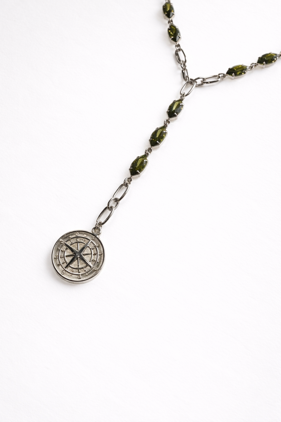 LAGOS Y-drop gold necklace with olivine marquise stones — Palms Out