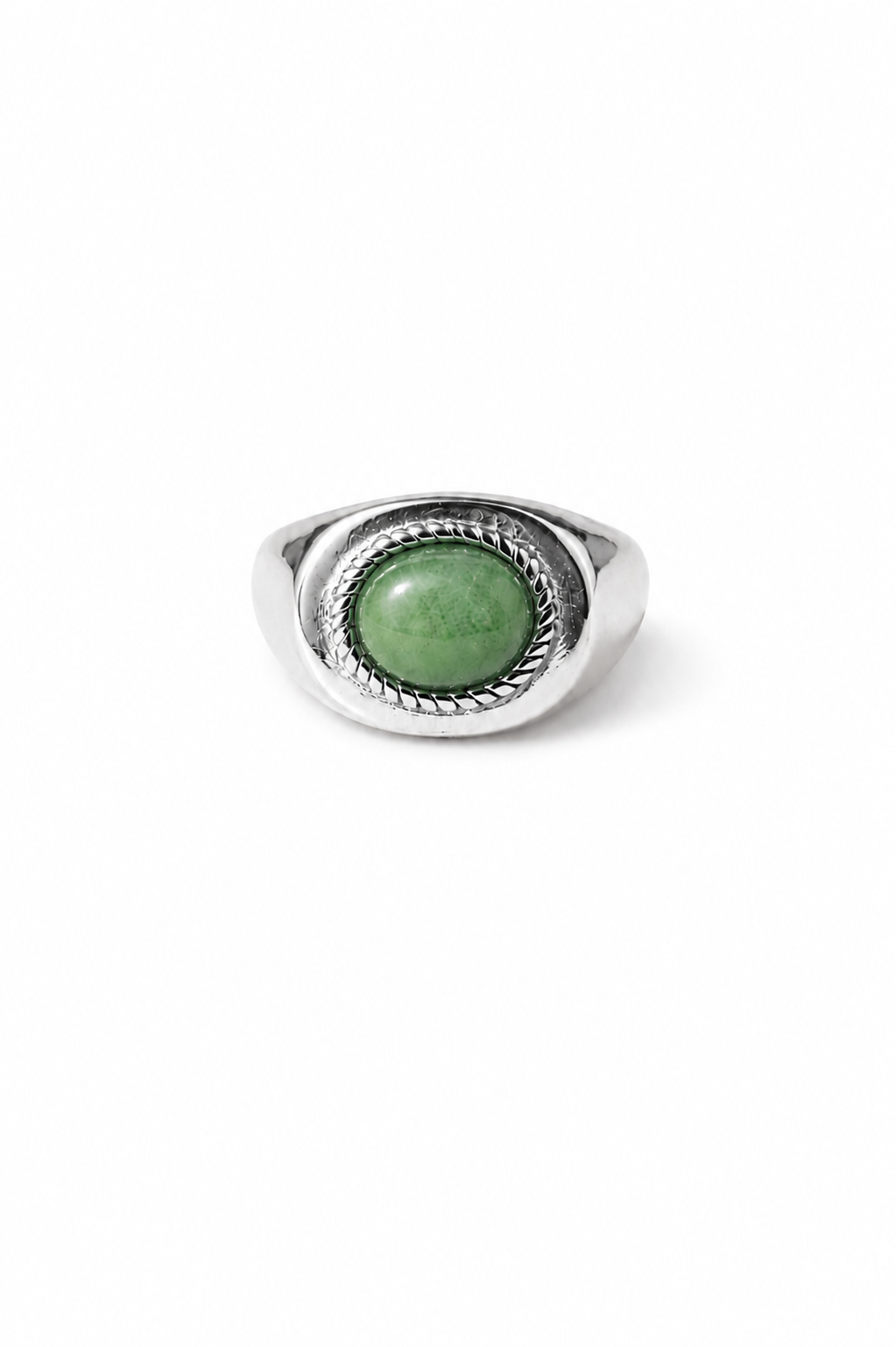 PRAGUE green chrysoprase stainless steel ring, side angle