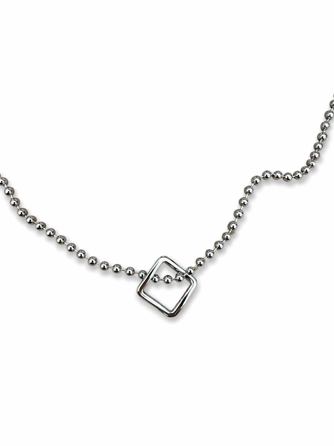 VERONA geometric square pendant beaded chain necklace, stainless steel — Palms Out