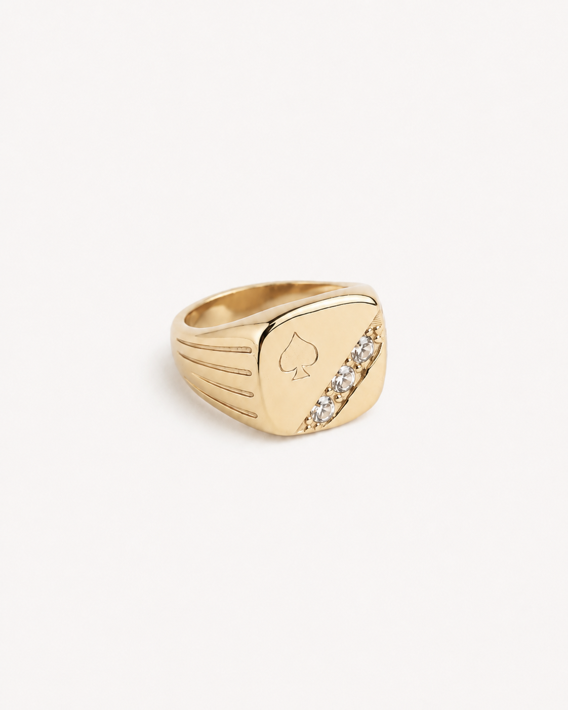 ZURICH gold signet ring with cubic zirconia, 18k PVD gold on stainless steel — Palms Out